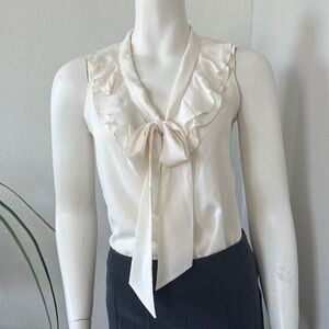 LOFT Ivory Ruffle Tie-Neck Sleeveless Top XSP